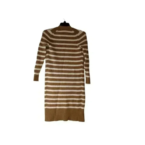 Ann Taylor Petite Striped Ribbed Long Line Open Brown/ White Cardigan XS - Picture 2 of 10